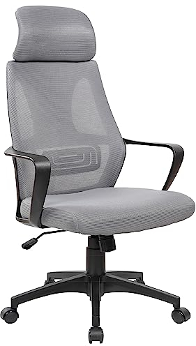 TRISENS Bürostuhl mit Lordosenstütze im Netzstoff-Design Schreibtischstuhl mit Wippfunktion ergonomischer Drehstuhl mit Einer verstellbaren atmungsaktiven Rückenlehne, Farbe:Schwarz/Grau