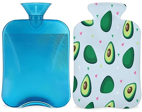 Cute Avocado Hot Water Bottle with Fluffy Cover 2L Large Capacity Avocado Pattern Bottle Water Bag for Cosy Nights Relief Pain Back Neck and Shoulders