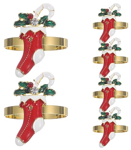 UPKOCH 6 Stück Weihnachtsstrumpf-Serviettenringe Emaille-Strass-Weihnachtsserviettenhalter Für Den Esstisch Familienfeiern Winterurlaub Abendessen Partys Dekoration