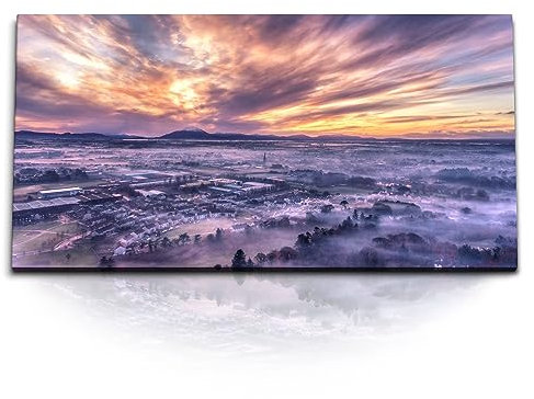 Paul Sinus Kunstdruck Bilder 120x60cm Irland Ballina Stadt Horizont roter Himmel Sonnenuntergang