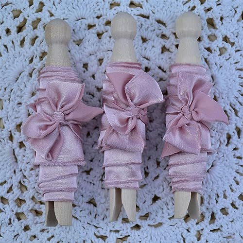 3 pezzi di nastro di seta simile al raso con bordi sfilacciati, fatto a mano, con frange, nastro di seta, per matrimoni, inviti flatlay, bouquet, confezioni regalo-rosa antico-5 cm xx 1,5 m 3 pezzi