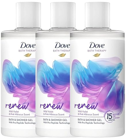 3x Dove Bath Therapy Bad und Duschgel Renew Wild Violet & Hibiscus je 400ml