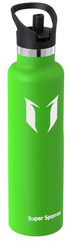 Super Sparrow Gourde Isotherme 1L - Bouteille Isotherme avec Paille - sans BPA - Gourdes Enfant INOX Bouche Standard pour Sport, Voyages, L'école, Bureau, Maison