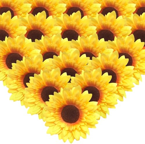 XNIVUIS 20 Stück 9,5 cm Große Sonnenblumen Künstliche Sonnenblumen Künstliche Sonnenblumenköpfe Künstliche Chrysanthemen für DIY Deko Party Hochzeit Geburtstag Gartenarbeit Innendekoration(20 Stück)