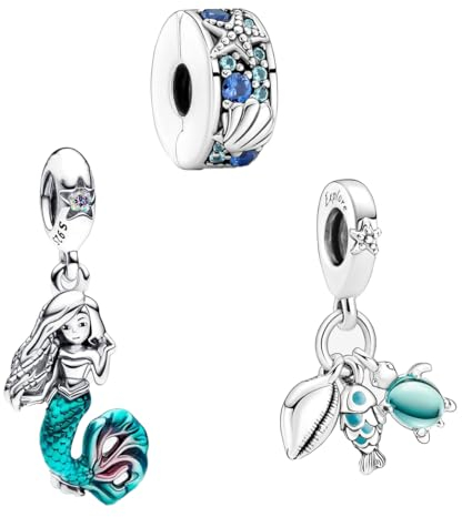 Feitery Ein Satz von drei(Schildkröten Muscheln Meerjungfrauen) Hundepfote Glühwürmche Charms Reisen Kompatibilität für Pandora Armband Herz Anhänger Meerestiere Sommer-Schmuck