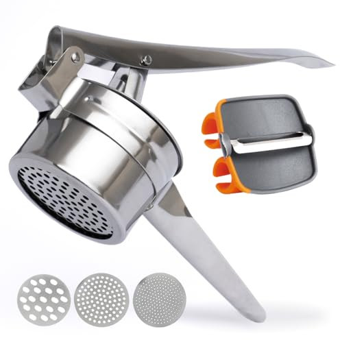 Potato Ricer with Stainless Steel Potato Peeler and 3 Interchangeable Discs | by Savver