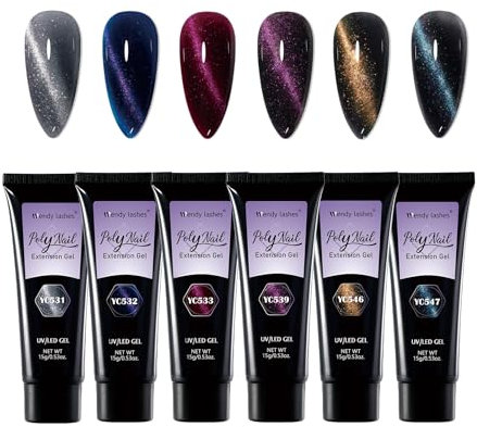 Nail Poly Gel Nail Extension Gel Kit Cat Eye Glitter 6 Colorsn Poly Nail Gel Nail Builder Gel Nail Enhancement Gel Set DIY at Home(CS)