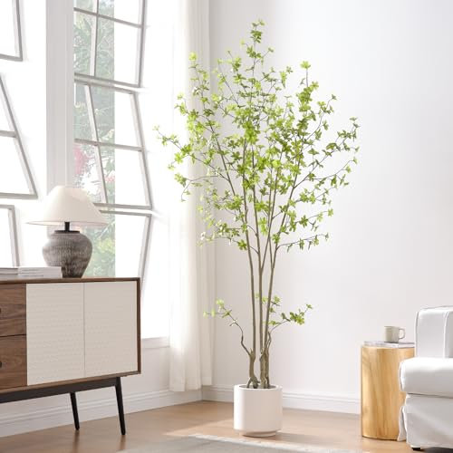 Keeplush Kunstpflanze Enkianthus 200cm mit Weißem Topf, Künstliche Pflanzen Groß mit 441 Blättern, Kunstbaum wie echt für Wohnzimmer Schlafzimmer Haus Büro Dekoration