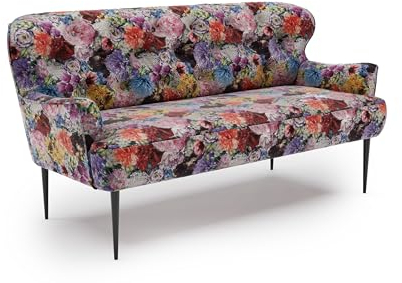 CAVADORE 2,5-Sitzer Küchensofa Amba, Trendige Sitzbank für Küche oder Esszimmer / 173 x 97 x 87 / Jacquard Flachgewebe: Blumenmuster Rot