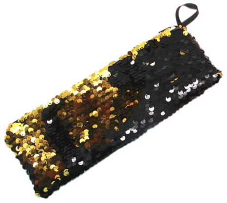 Wambere 1 Stück 18 x 8 cm Schlamperbox,Federmäppchen mit Pailletten,Pencil Case,Aufbewahrungstasche für Kopfhörer,Paillettentasche,Mäppchen, Federmäppchen für Mädchen,Schlampermäppchen,Schwarz+Gold