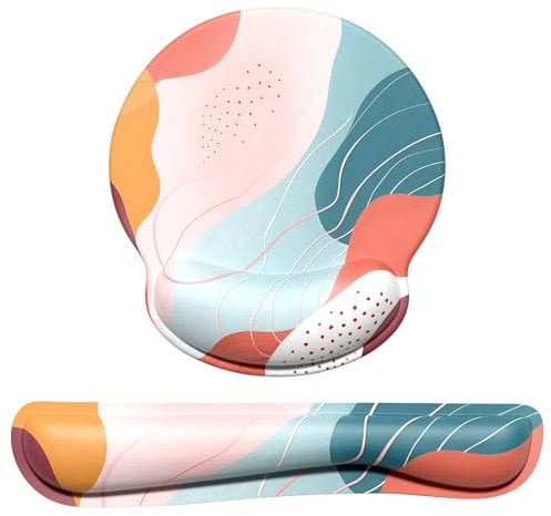 Dapesuom Keyboard Wrist Rest and Mouse Pad with Wrist Support, Memory Foam Cushion, Non-Slip Base, Ergonomic Design, Multicolor, Abstract Art
