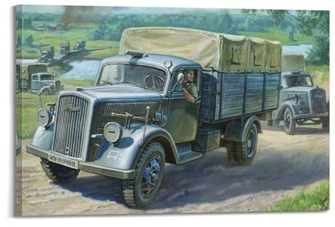 ZSZWHJ Poster mit Militärfahrzeug aus dem Zweiten Weltkrieg, Opel, Blitz, deutscher LKW, dekoratives Gemälde, Leinwand, Wandposter und Kunstdruck, moderne Familienschlafzimmer-Dekoration, Poster, 20 x