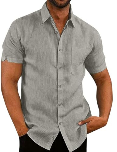 VDDTAGAM Chemise Blanche Homme Chemisette Homme Chemise Homme Manches Courtes Lin Chemise Homme Manches Courtes Chemise Homme Rose Chemise Lin Homme Chemise Homme Chemisette Homme Gran(Beige,XL)