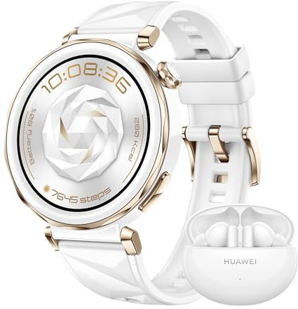 HUAWEI WATCH GT 5 Pro 42mm Smartwatch, elegante, Nuova modalità corsa e ciclismo, Monitoraggio della salute, 7 giorni di durata,GPS,chiamata Bluetooth, iOS e Android,Ceramica Bianca+FreeBuds 5i Bianca