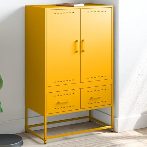 TJROO Sideboard mit Schubladen mit Türen 68 x 39 x 111,5 cm Wohnzimmermöbel Hochschrank Eingangsschrank Schrank mit Türen aus Stahl Senfgelb