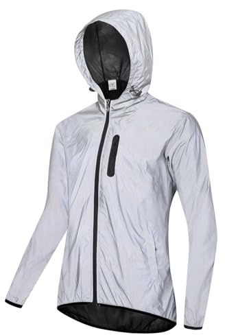 EFGETD Reflektierende Jacke Herren Wasserdicht Atmungsaktiv, Fahrrad Regenjacke Leicht Fahrradjacke Radjacke Wanderjacke Windjacke Laufjacke mit Kapuze