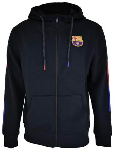 Barcelona FC Hoodie, offene Jacke, Barça Race, Schwarz, lizenziertes Produkt, Größe L für Erwachsene, Schwarz , L