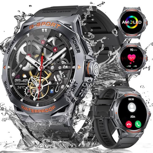 LIGE Montre Connectée Homme avec Appel Bluetooth, 1.43 AMOLED Smartwatch, 123+ Modes Sportifs Montre Intelligente, IP68 Montre Homme Etanche, Fréquence Cardiaque/Sommeil, Montre Connectée Android iOS