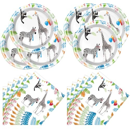 Animal Zebra Party Plates Napkins, Zebra Birthday Party Tableware with Party Plates, Napkins for Animal Themed Happy Birthday Decoration
