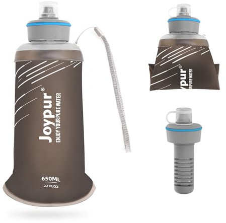 Joypur Bouteille d'eau pliable avec filtre 650 ML - Bouteille d'eau Outdoor Survival avec filtre pour l'eau potable Bouteille d'eau Outdoor avec filtre avec capacité de filtration de 5000 L, Gris