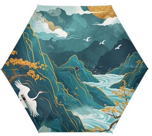 Amooorous Pavilions Landscapes and Cranes UV50+ automatic umbrella special designed and strong wind and rain protection big umbrellas for rain auto open sombrillas de lluvia