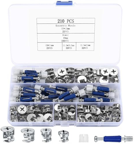 Cam Lock Nuts and Cam Screws, 210 Pcs Cam Locks for Furniture Connecting Cam Lock Fittings, 3 in 1 Cam Connector Bolt Fittings Fasteners Hardware Parts for Drawer Dresser Cabinet (210)