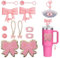 FIDWALL 12PCS Schleifen-Stil Tumbler Zubehör für Stanley Cup, Stroh Cover Cap, personalisierte Aufkleber und Charms für Tumbler, Stroh Cover Cap und Leck Stopper für Stanley Cup (Pulver-Pulver)