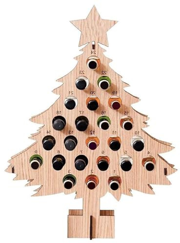 Wine Advent Calendar, Adult Xmas Tree Countdown Decorations Xmas Wine Rack Wine Holder Decor, 24 Days Wooden Christmas Advent Calendar Wine Bottle Rack (Christmas Tree - Large)