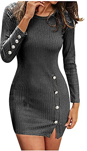 Damenkleid für den Winter, elegantes Strickkleid, rot, elastisch, elegant, Neujahr, Schwarz, Trikot, einfarbig, Tanzkleid, kurzes Kleid, Casual, Zeremonie, Cocktail, Herbst, grau, L