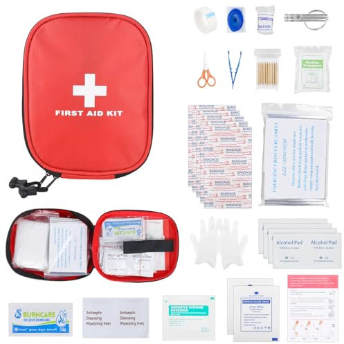 Erste Hilfe Set, Mini Reiseapotheke 46 Teilig KFZ Verbandstasche Notfalltasche Notfallset für Auto Outdoor Fahrrad Zuhause Motorrad Arbeitsplatz Camping Wandern Notfall