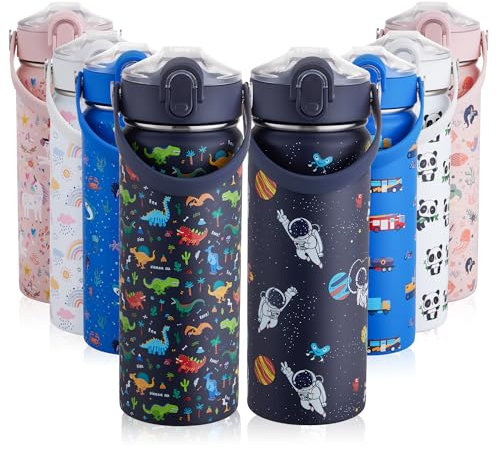 Autsel 550ml Borraccia per Bambini in Acciaio Inox, Bottiglia Termica per Bambini Senza BPA, Bottiglia Acqua Con Cannuccia, Per Scuola, Asilo