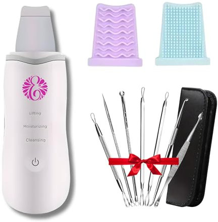 Peeling ultrasónico facial con 3 modos, espátula para limpieza facial, skin scrubber, lifting facial, depurador de piel, juego de 7 herramientas removedoras de espinillas y puntos negros de regalo