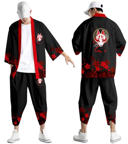 Beokeuioe Cardigan de style chinois - Veste kimono japonaise pour homme - Manteau avant ouvert élégant avec short Yukata Kimono Ninja - Uniforme samouraï traditionnel