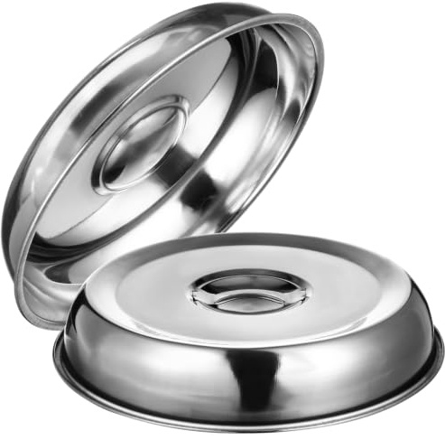 Gatuida 2pcs Stainless Steel Food Covers Heat Concentrating Steak Hood | Round Protective Dish Cover Dome Stainless Steel Food Hood for Bacon Beef Burgers Poultry Grilled Sandwiches Cookouts