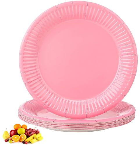 50 Packs 9 Pink Party Paper Plates, Disposable Classic Round All Occasion, Dinner Dessert Plates Birthday Party Supplies for Graduation Holiday Wedding Birthday Baby Shower Decorations (Pink)
