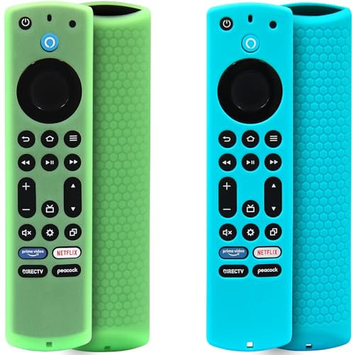 Pinowu Custodia in silicone (2 pezzi) per Fire TV Stick 4K Max (2°)/Insignia/Pioneer/Omni (QLED) serie Alexa Voice Remote Enhanced con cordino (verde, turchese, luminoso)