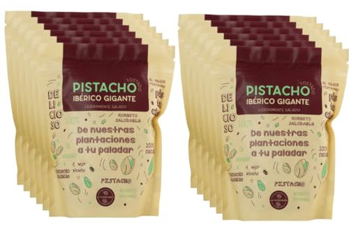 Pistacho Ibérico Gigante Tostado Natural Ligeramente Salado Snack Saludable Gourmet Origen Español Bolsa Resellable Fuente Fibra Proteína Crocante Ideal Aperitivo Vegano (Caja de 3Kg (12 x 250 gr))
