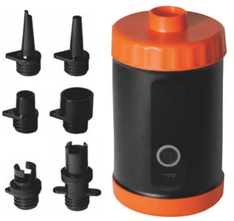 TFixol Bärbar elektrisk A-pump högtryck för uppblåsbara tält 2 000 mAh med 5 munstycken för SUP uppblåsbar bäddsoffa simbassäng kajak orange