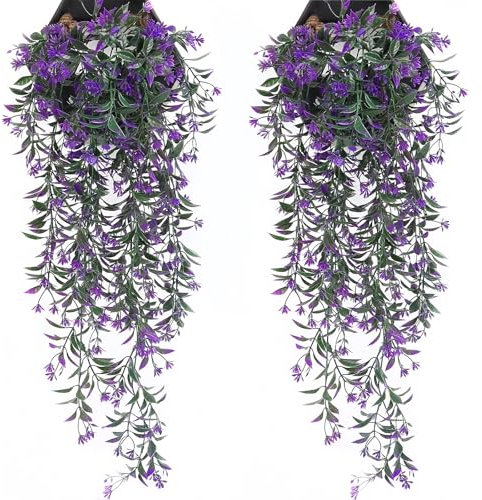 2 Pezzi Piante Finte Che Sembrano Vere Piante Sospese Artificiali Piante Finte da Interno Cadenti Artificial Hanging Flowers Adatte per la Decorazione Giardino Matrimonio Festa (Viola 74 Cm)