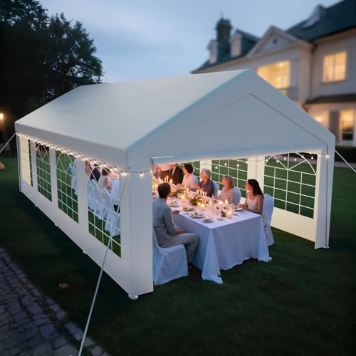 arvioo Pavillon 4x8m mit 2 Seitenwänden & 2 Giebelteilen, Dein Outdoor-Party-Spot zum Chillen, XXXL Partyzelt mit Verbolzung Konstruktion, Windschutz UV-Schutz Wasserdicht, aus Stahl & PE-Plane (Weiß)