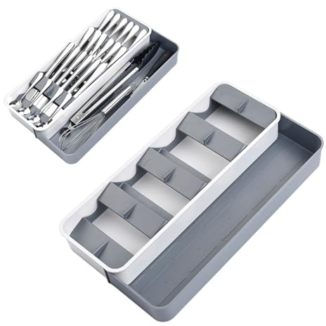 Upgrade Flatware Small Silverware Organizer countertop Storage Tray,Cutlery Expandable Organizer for Kitchen Drawer Holding Flatware Spoons Forks (C)