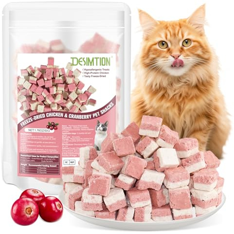 Gefriergetrocknete Hühner-Leckerbissen für Katzen und Hunde mit Cranberry, natürliche Zutaten, proteinreich, reich an Antioxidantien,Trainingsleckerbissen oder Futterzusatz (50G)