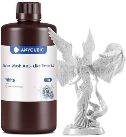 ANYCUBIC Wasser Waschbares ABS-Like Resin 3.0, Weiß 1000g | 3D Drucker Resin Geruchsarm, Hohe Härte und Zähigkeit, 405nm UV-härtendes Harz für alle Resin 3D Drucker