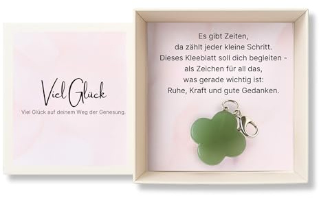 Milaboo® Handgefertigte Geschenkbox mit Kleeblatt-Anhänger – Glücksbringer mit Botschaft (Genesung - Aventurine)