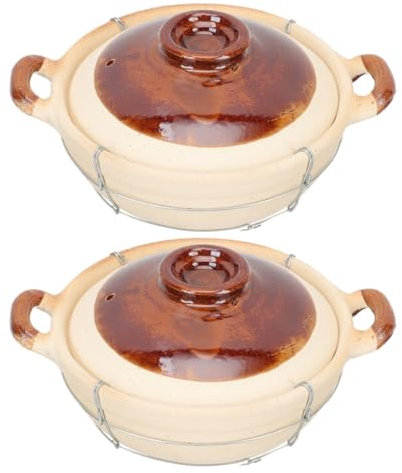 VALICLUD de Barro para Cocinar 2 Piezas con Tapa Olla con Mango Utensilios de Cocina de Arcilla Resistente para Hornear Cocción Individual para Uso Doméstico