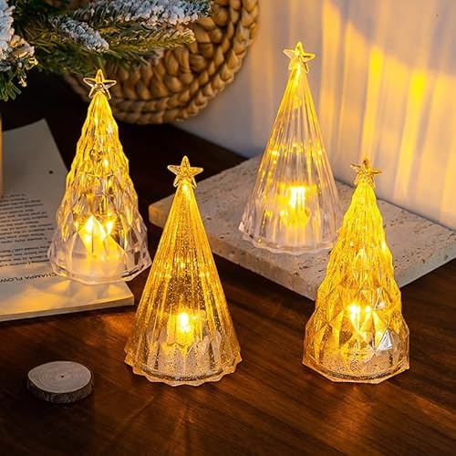 4 Pcs Mini Christmas Tree with Lights, Small Christmas Tree Ornaments Desk Christmas Trees Battery Powered Miniature Christmas Table Decorations for Home Office Desktop & Party Centerpiece