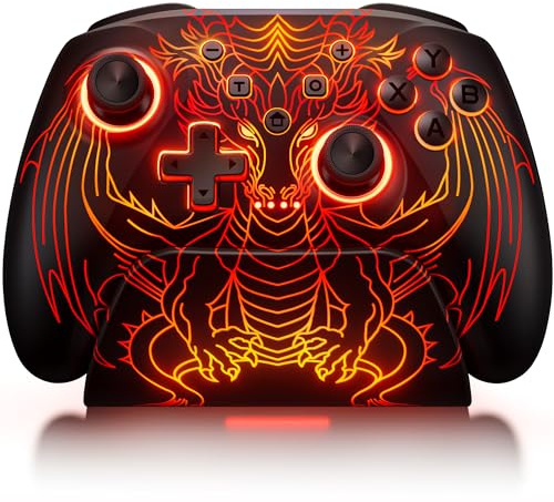 Sleek Dragon Motif Wireless PC Controller with Charging Dock,Programmable USB Gaming Controller for PC/Android/iOS/Switch/Switch 2,Gamepad with Hall Sensor&Turbo Vibration No Drift No Deadzone&RGB