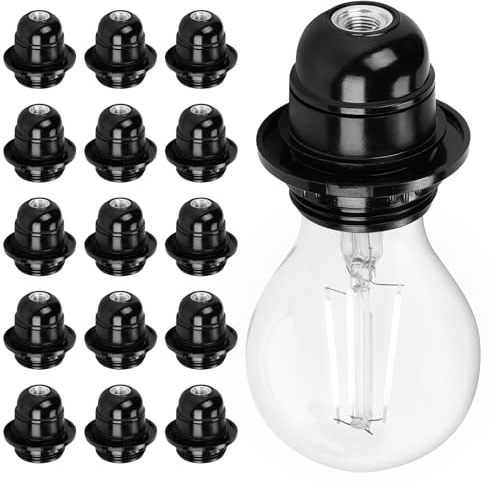 GOEDCH 15 Stück E27 Fassung: 250V 60W Vintage Edison E27 Lampenfassung, Lampenfassung E 27 Schwarz, DIY Lampenzubehöre, Lampensockel E 27 aus Kunststoff für Tischlampe, Stehlampe oder Deckenleuchte