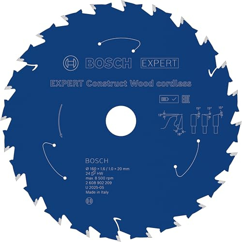 Bosch 1x Expert Wood Cordless Circ Saw | for Construction wood with mortar and nails, Ø 160 mm, Professional Accessory Hand-Held Cordless Circular Saws