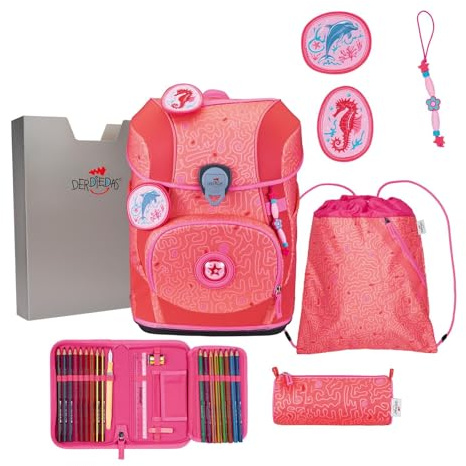 DerDieDas Schulranzen ErgoFlex Tiny Superflash Set 6-teilig Coral Reef lachsfarben